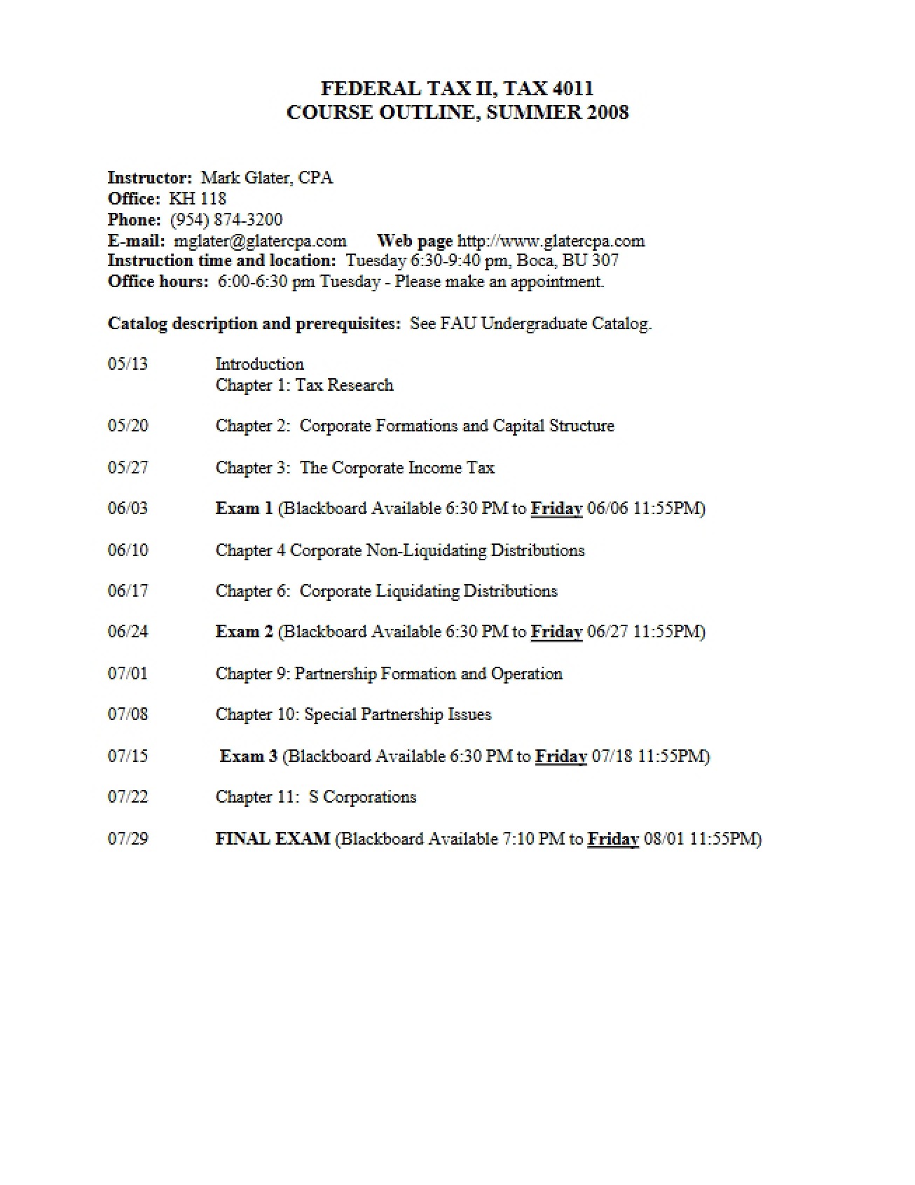 Federal Taxation II Syllabus