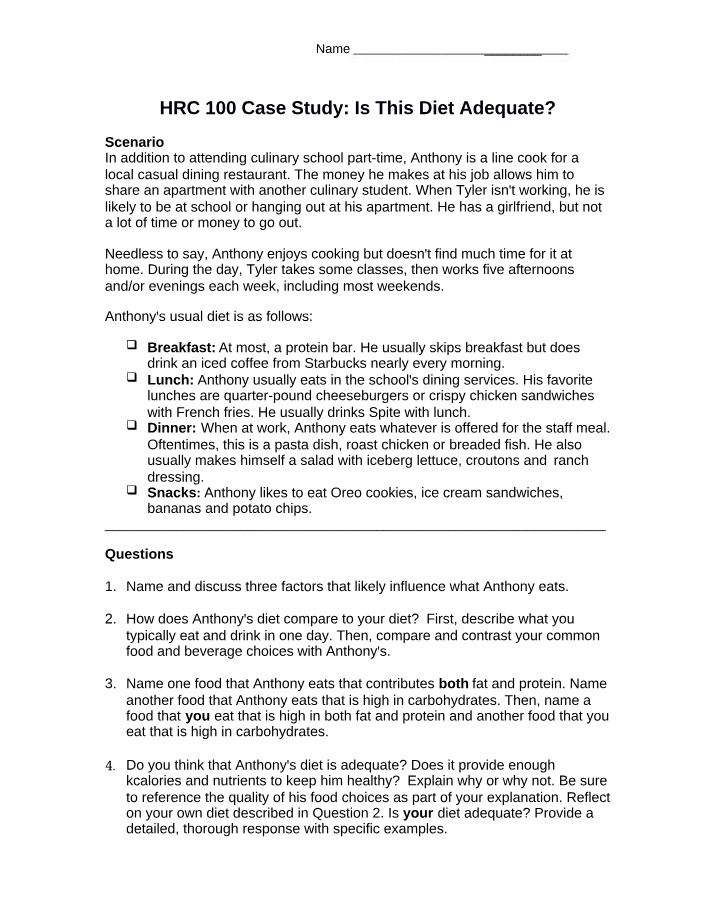 Case Study - Is This Diet Adequate