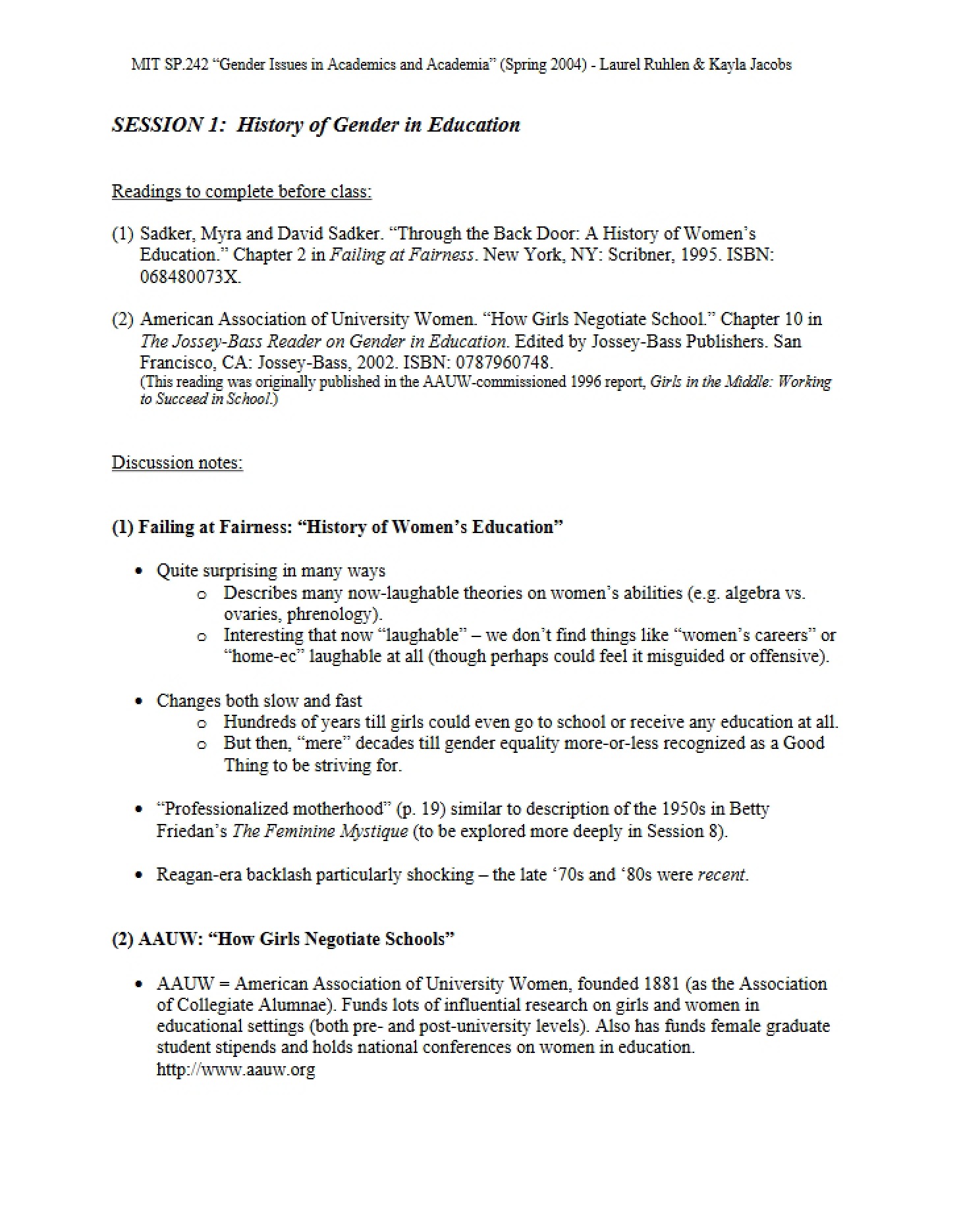 Education Gender History
