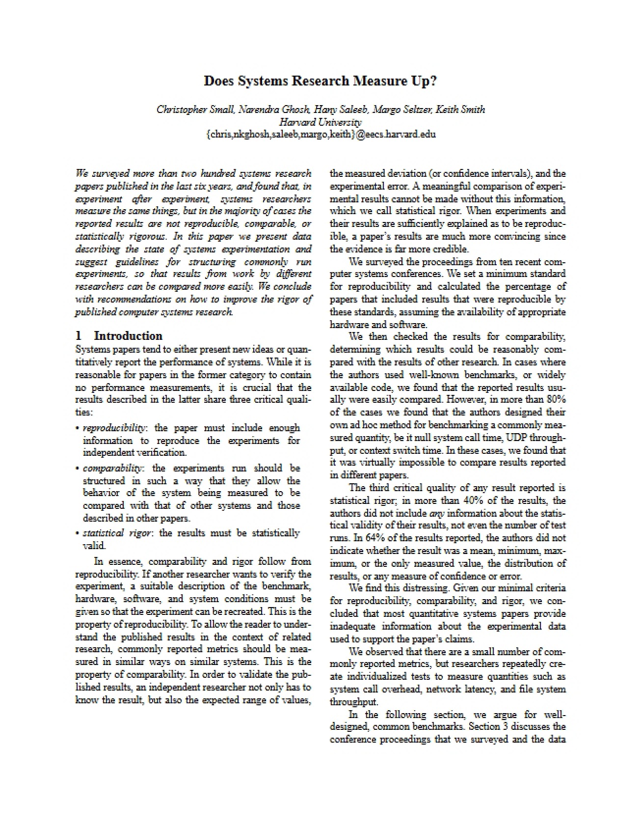 Assessment of Systems Research Quality