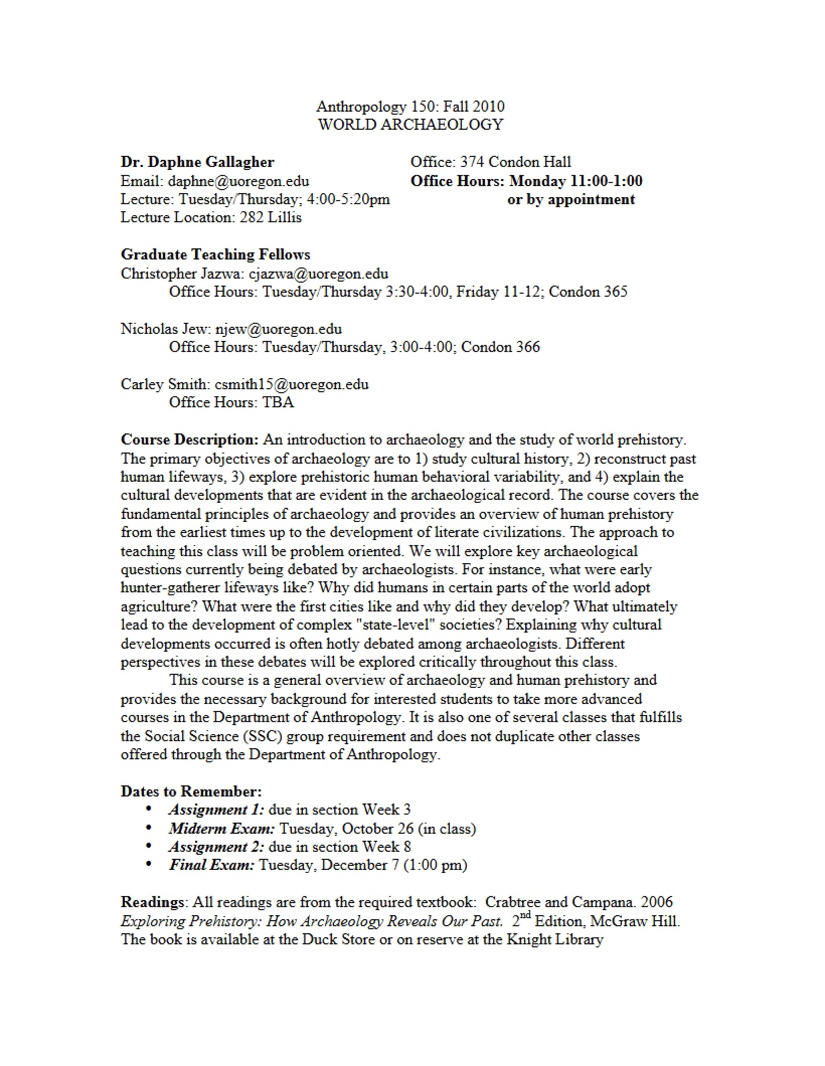 World Archaeology Course Outline
