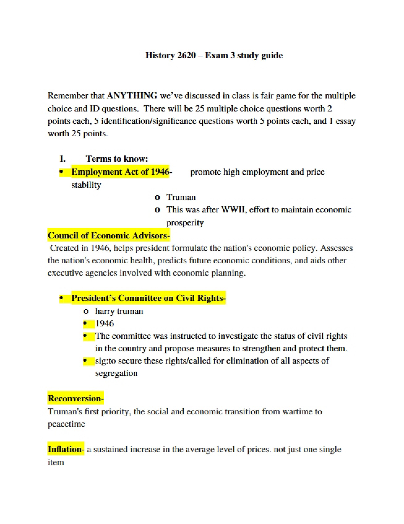 Study Guide for Third Exam