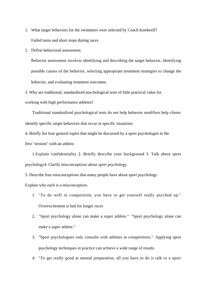 Coach Keedwell's Target Behaviors for Swim Performance