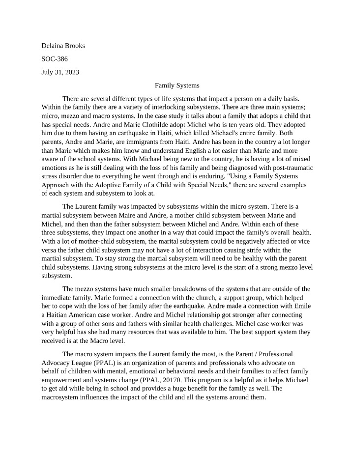 Analysis of Family Systems