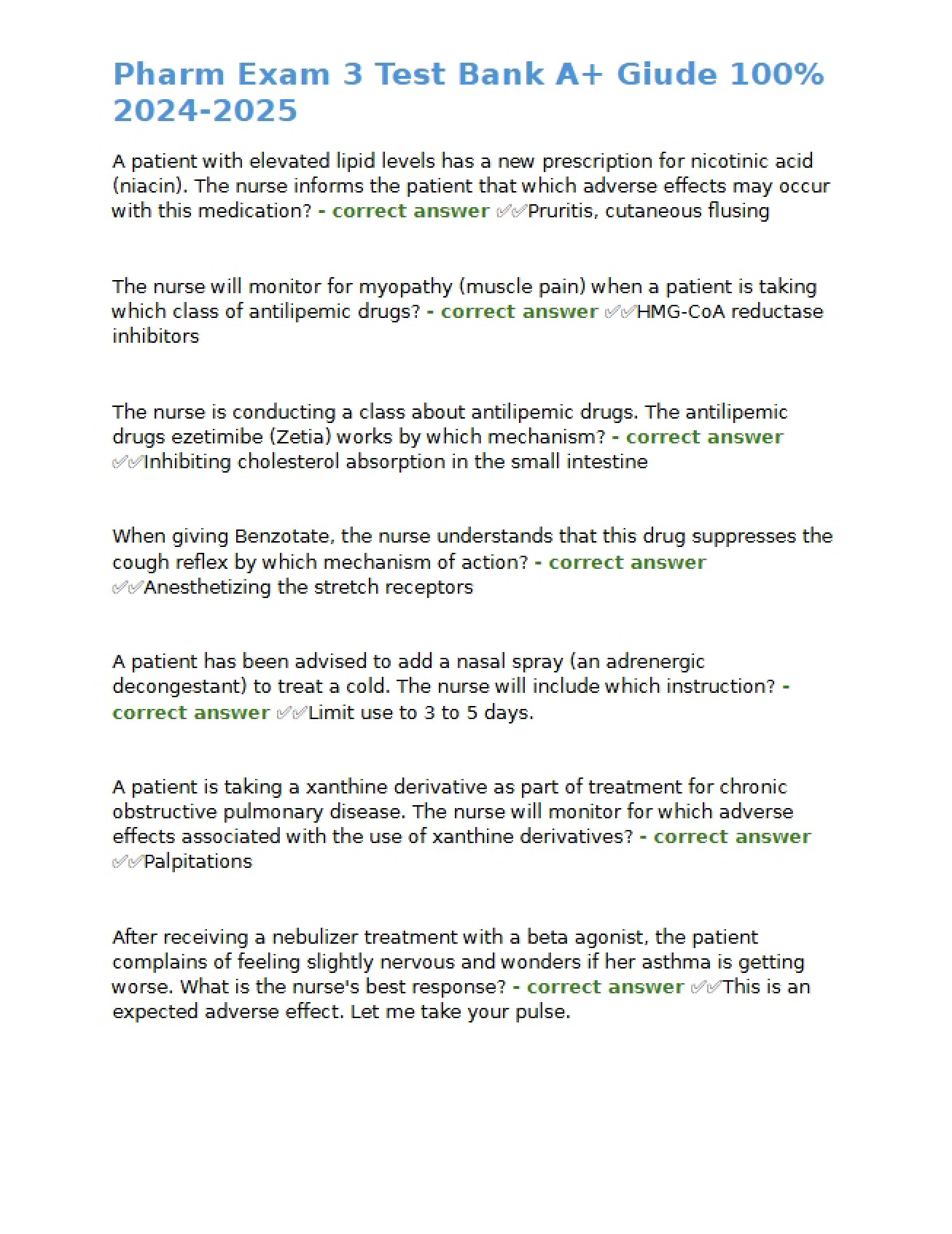 Pharmacology Exam Three Test Bank Guide