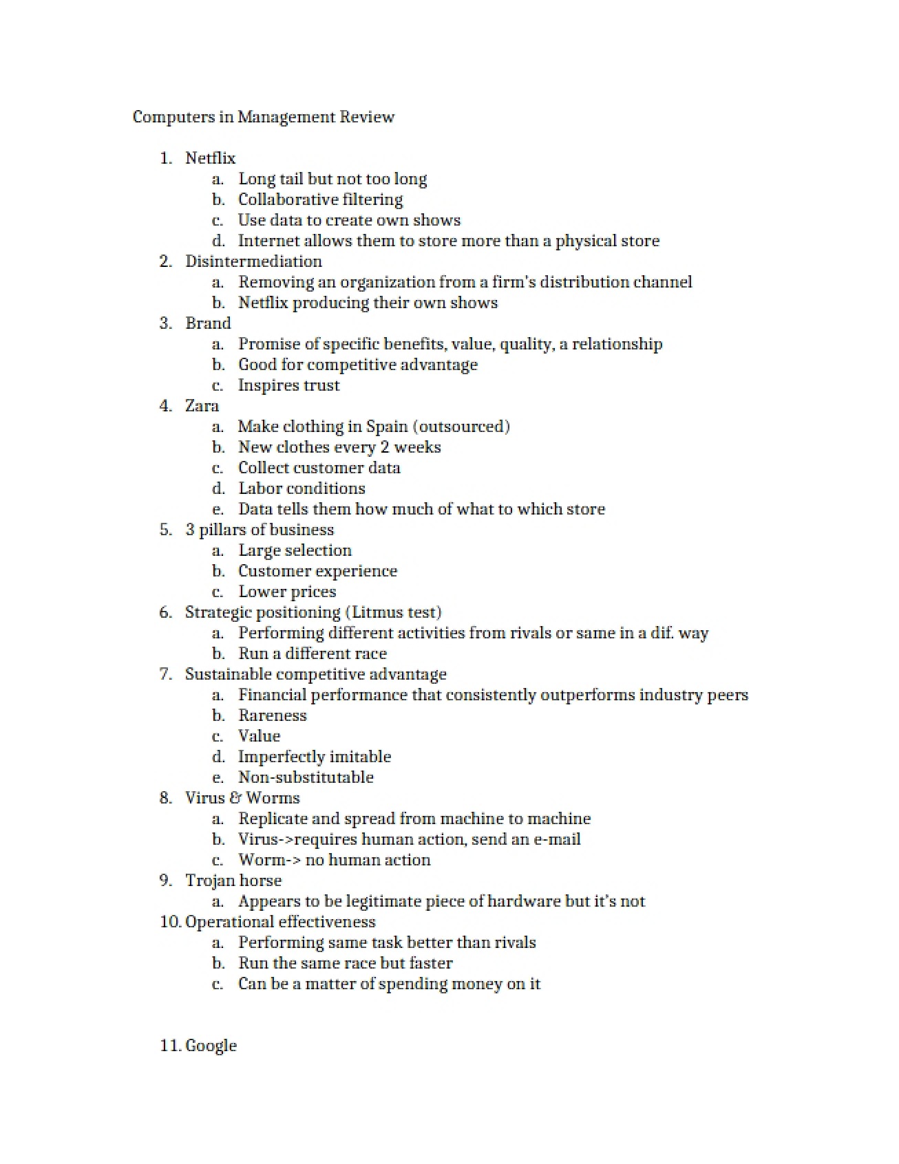 Review Materials for Computers in Management