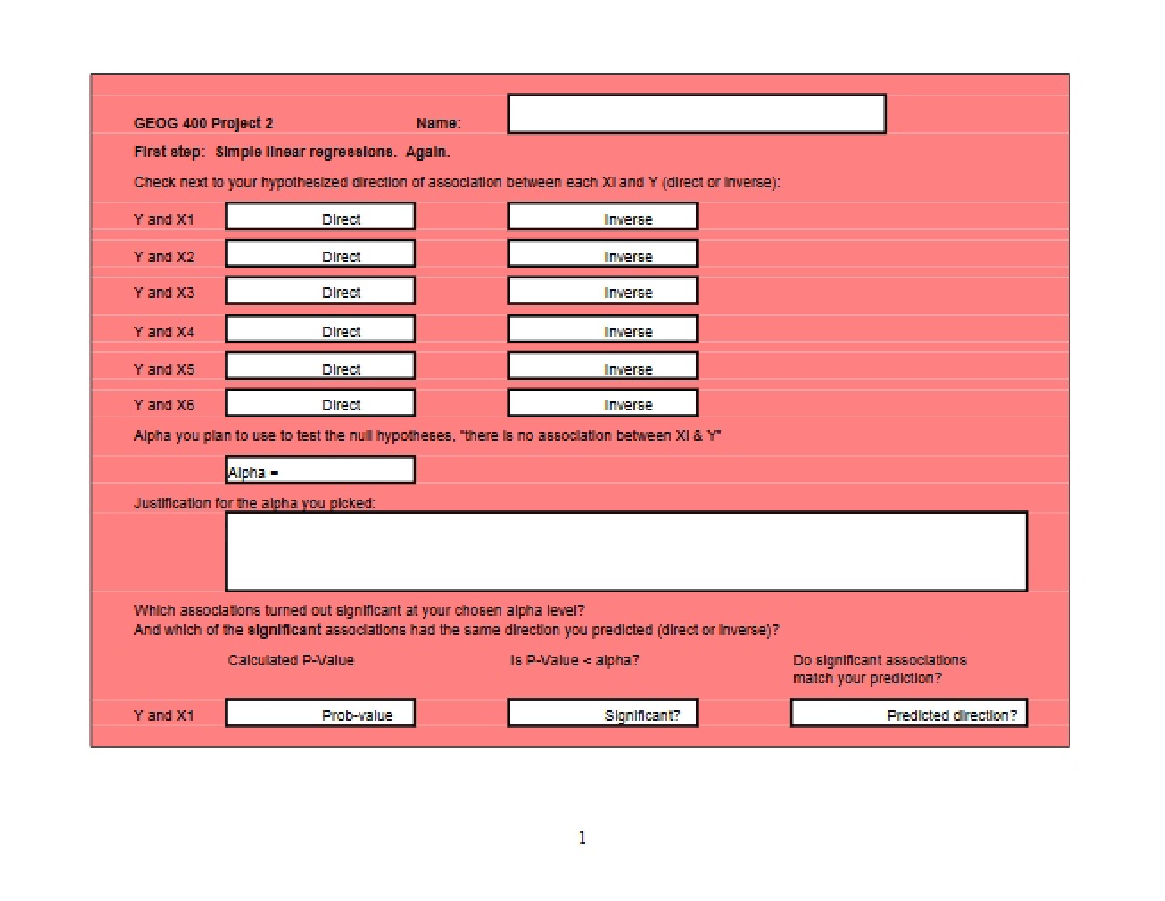 Answer Sheet for Project Two