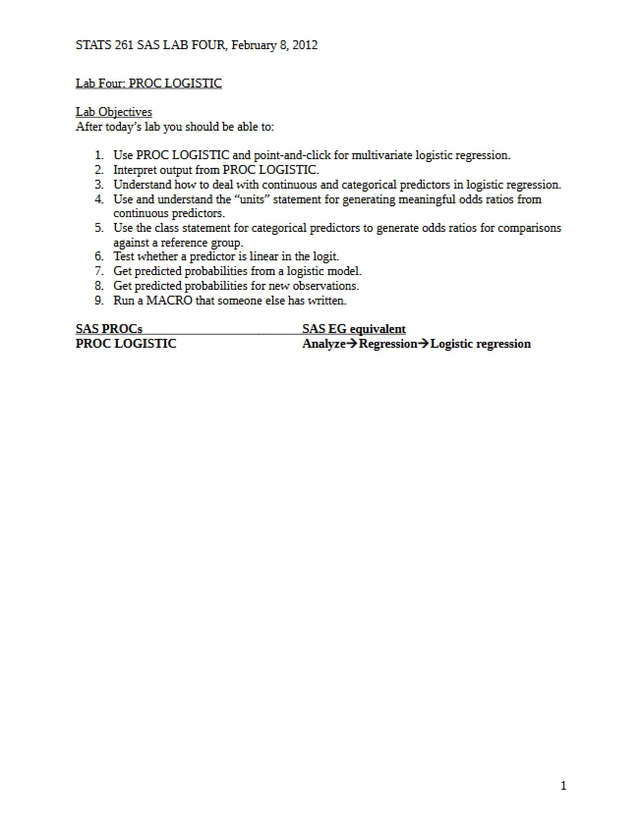 Analysis of Discrete Data Study Notes