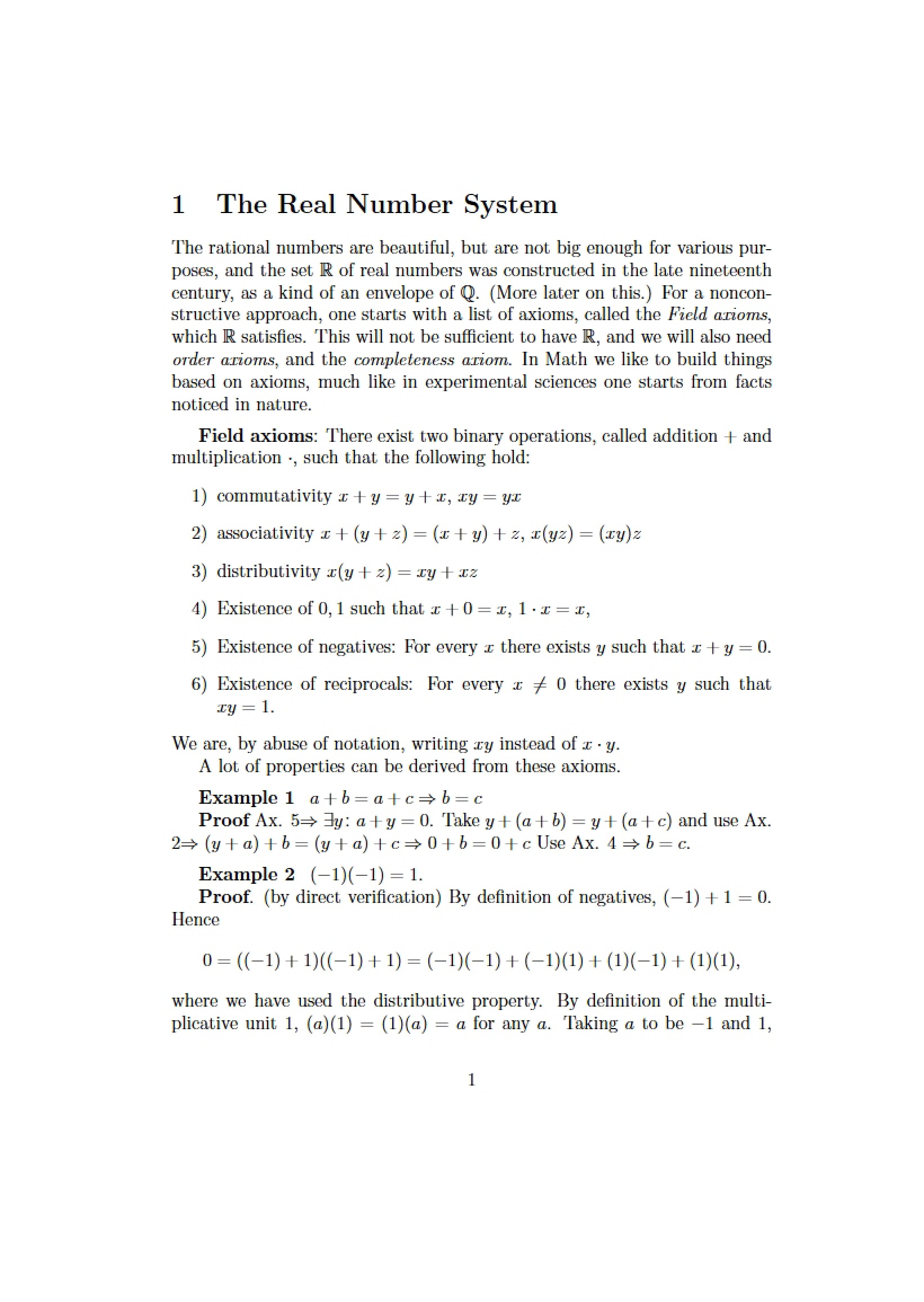 System of Real Numbers