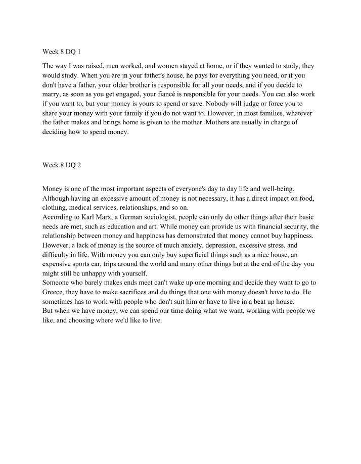 Week 8 Discussion Questions 1 and 2