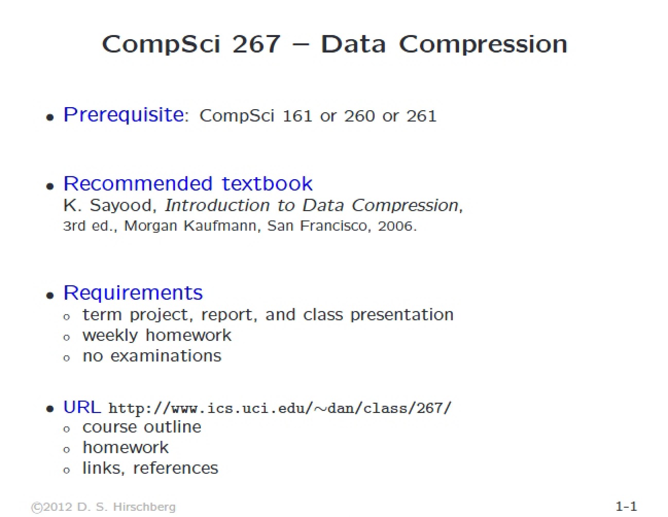 Data Compression Course Descriptions