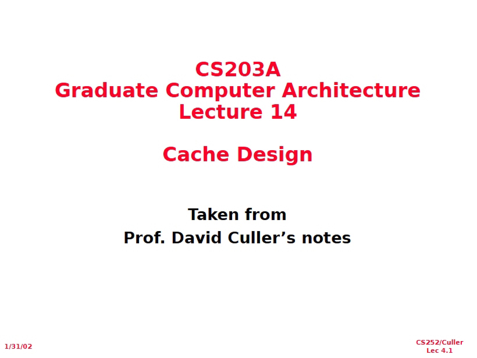 Lecture 14 Graduate Architecture