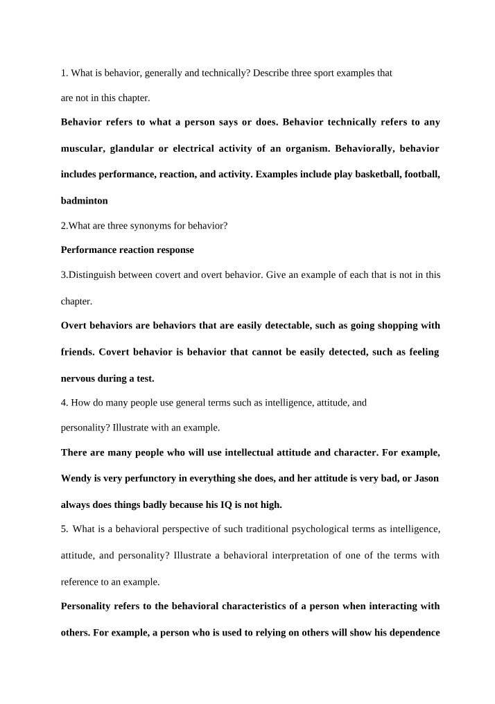 Examples, Synonyms, and Perspectives of Behavior