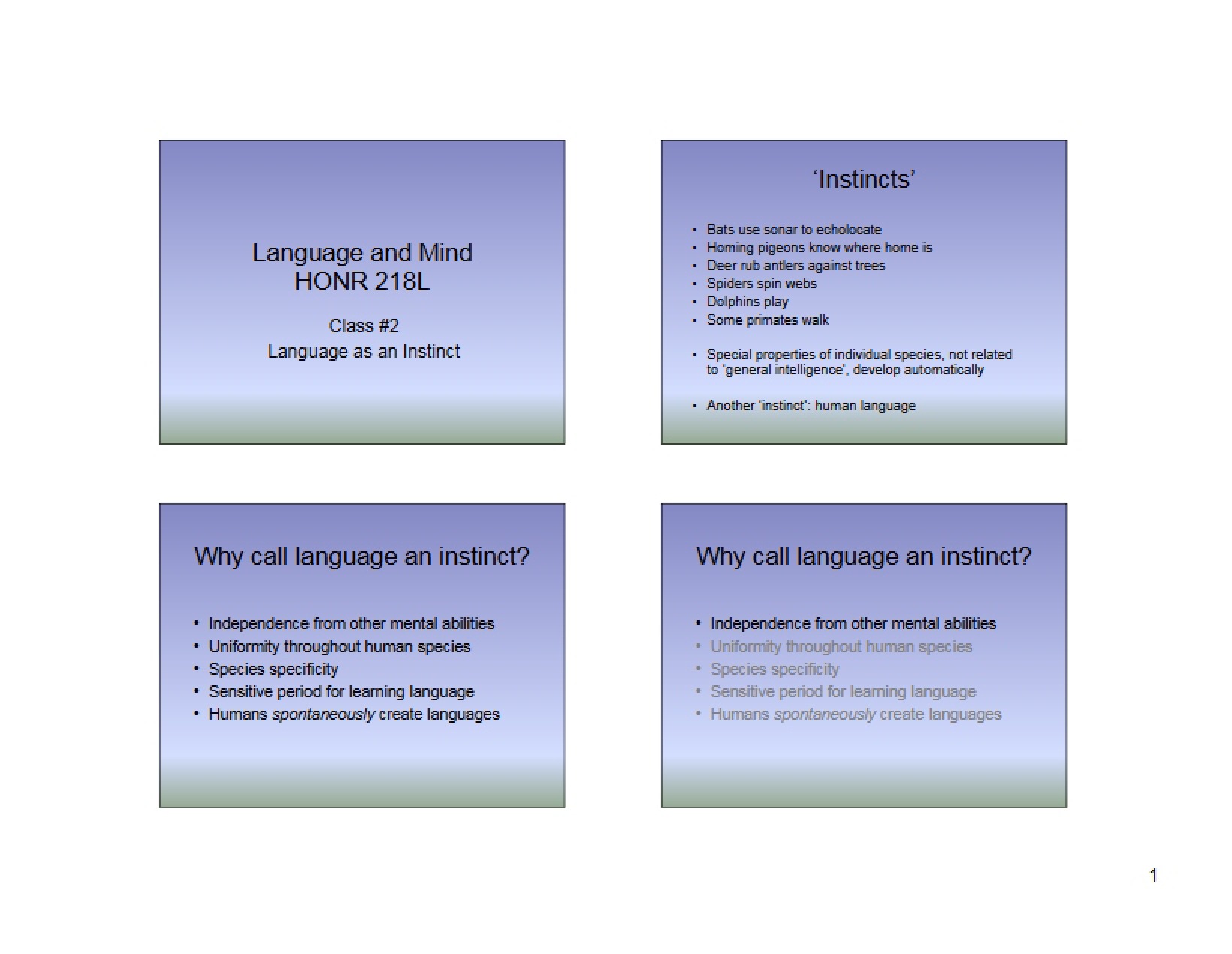 Language Instinct (Class 2)