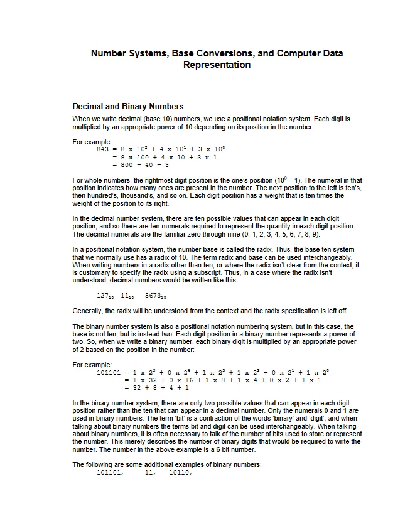 Computer Data Rep, Base Conversions, and Number Systems