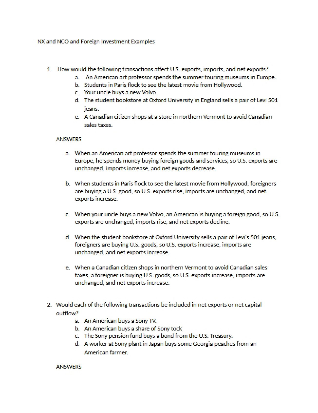 Foreign Investment Examples (NX and NCO)