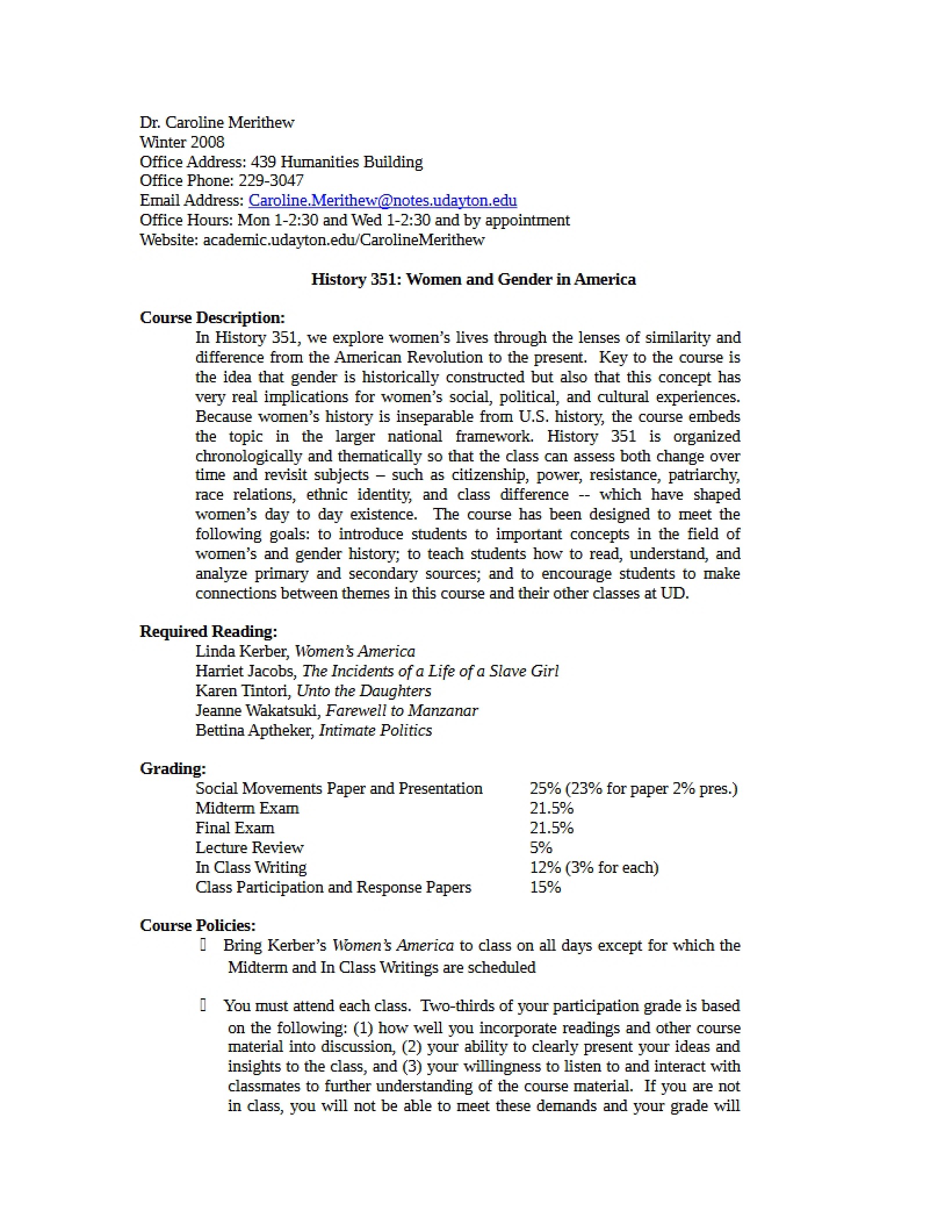 Women and Gender in America Course Notes