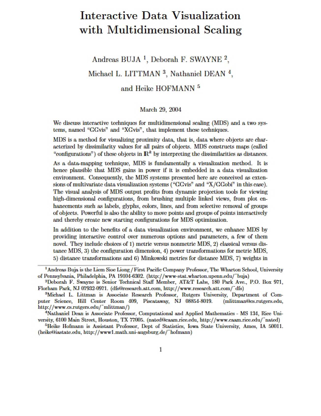 Visualizing Data Interactively with Multidimensional Scaling