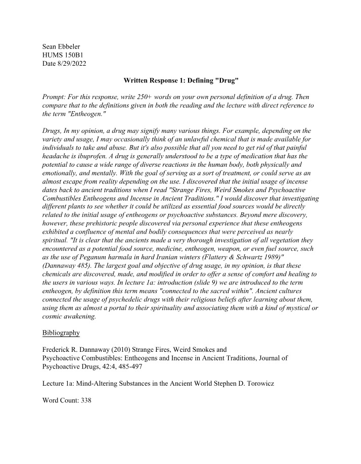 Defining Drug - Written Response 1