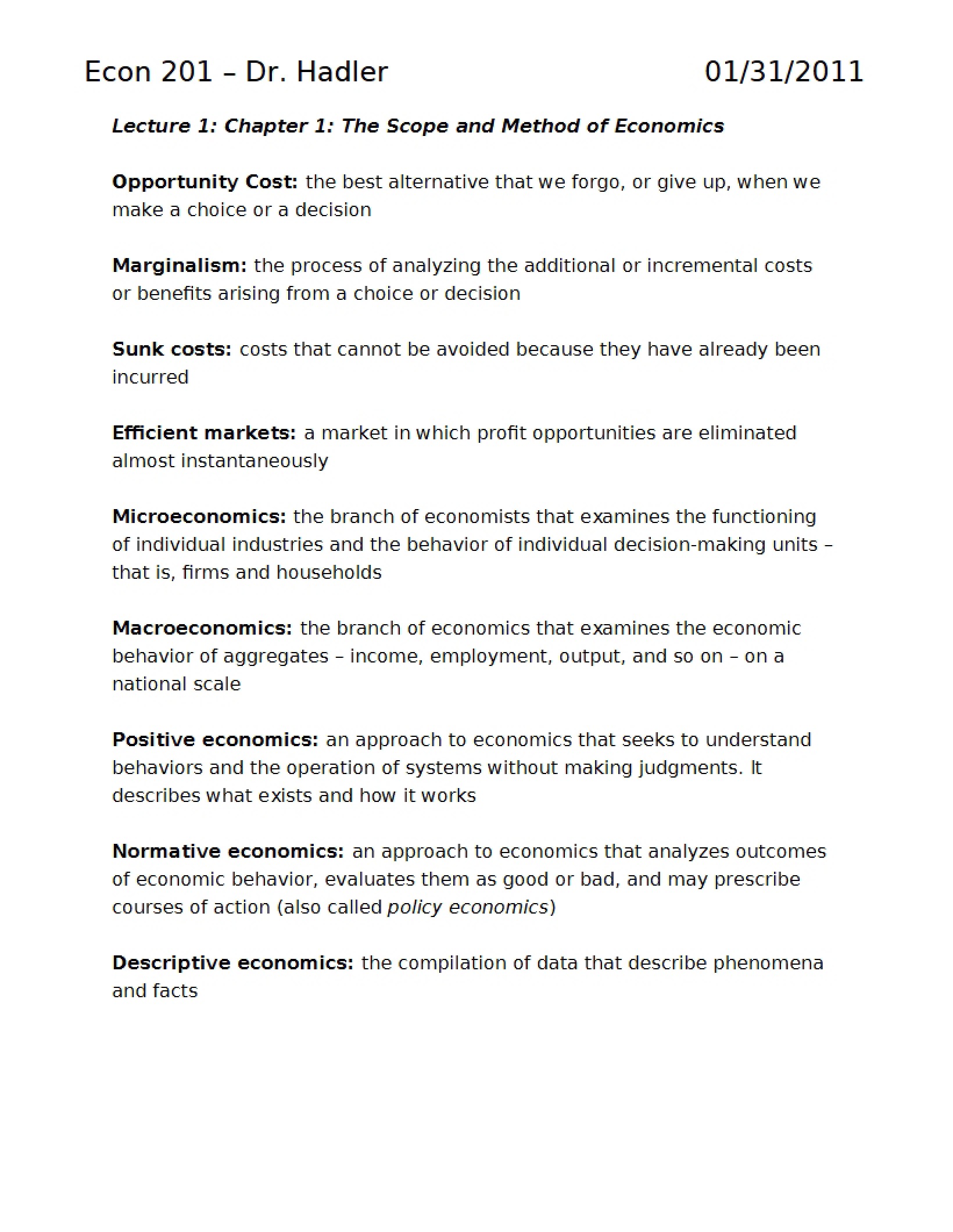 Method and Scope of Economics Lecture 1