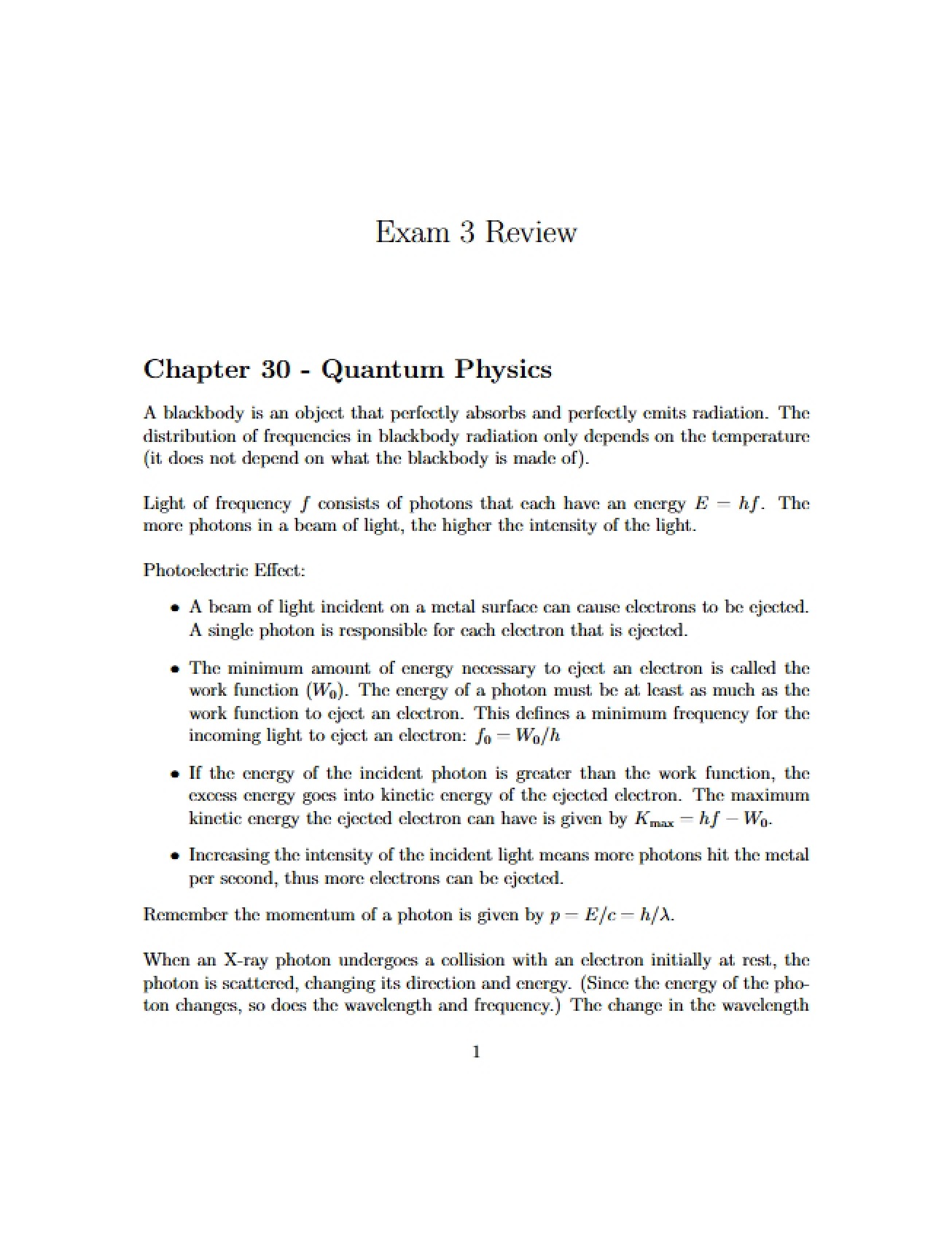 Review for Exam Three