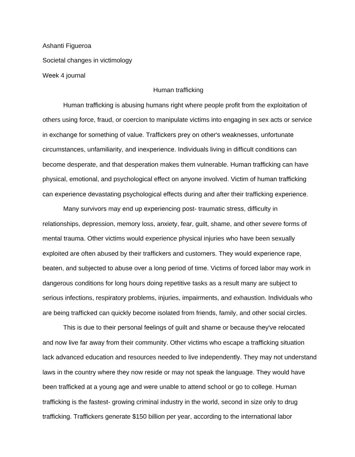 Week 4 Journal on Human Trafficking