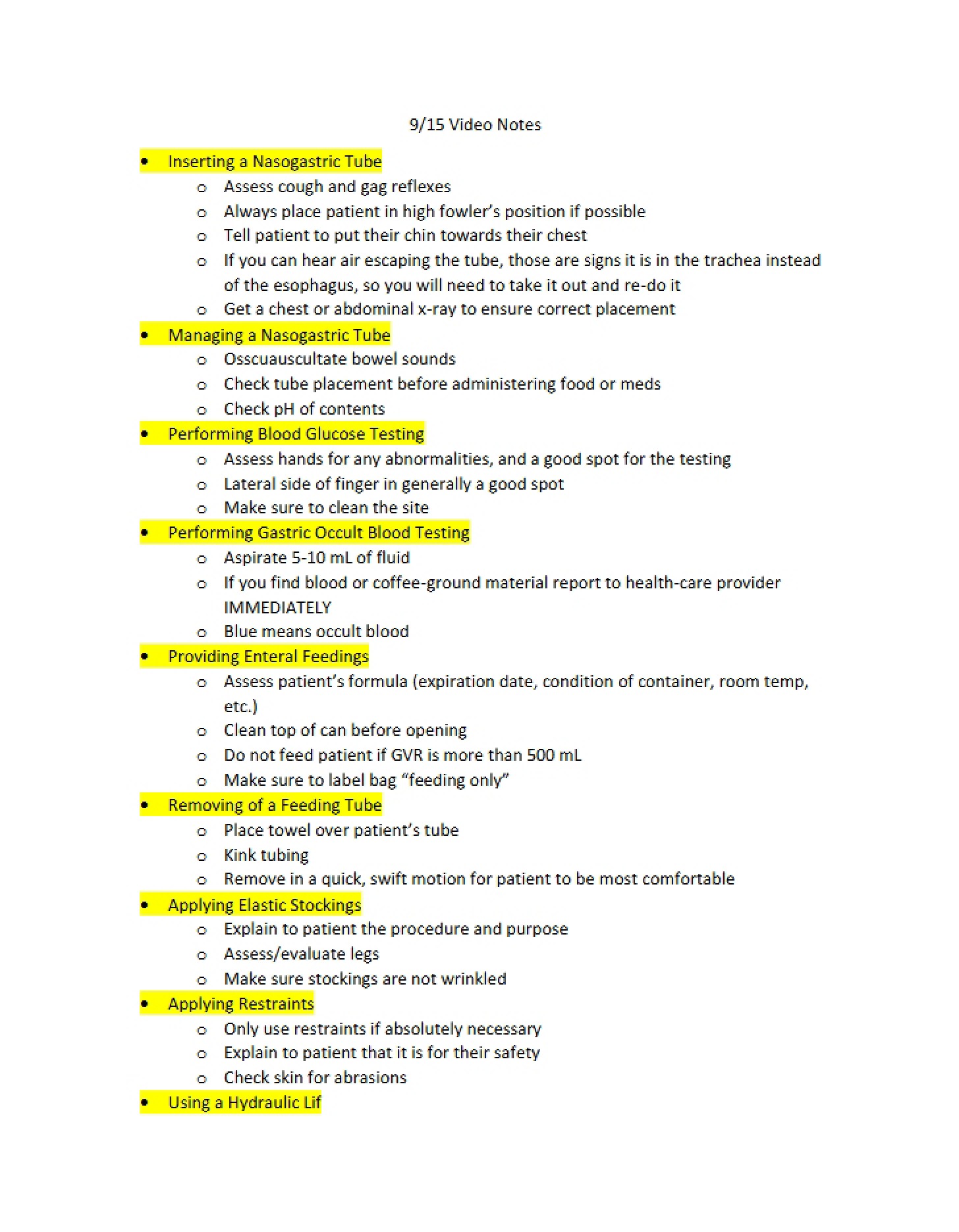 Notes from Video