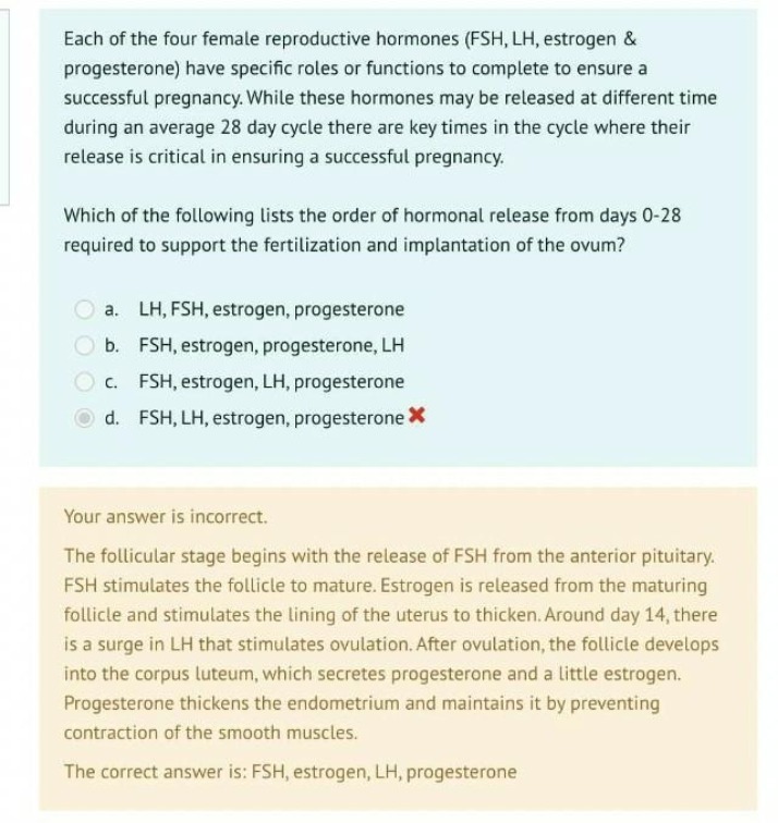 Female Reproductive Hormones and Pregnancy - Hormonal Release Quiz