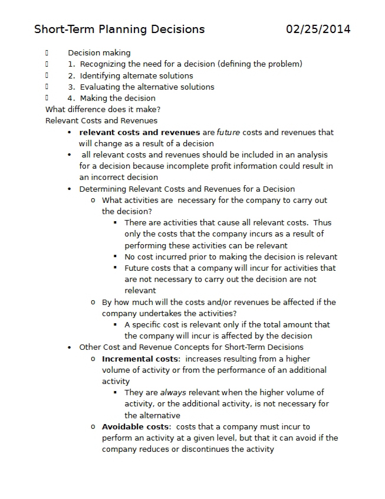 Notes for Accounting II