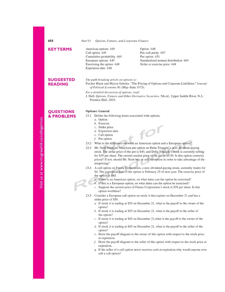 Corporate Finance - Options and Futures