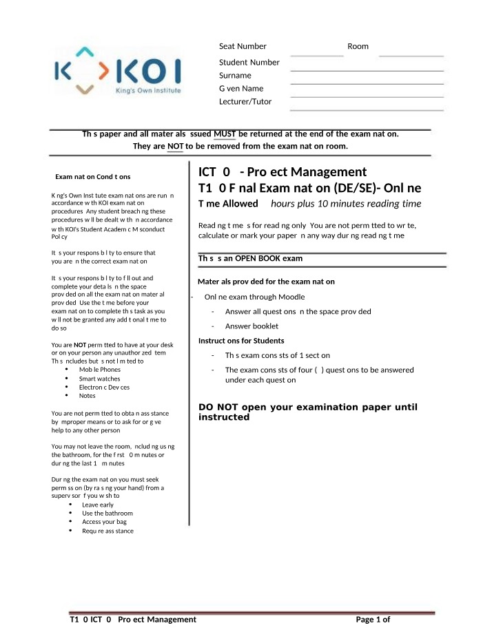 Instructions for ICT204 Final Examination