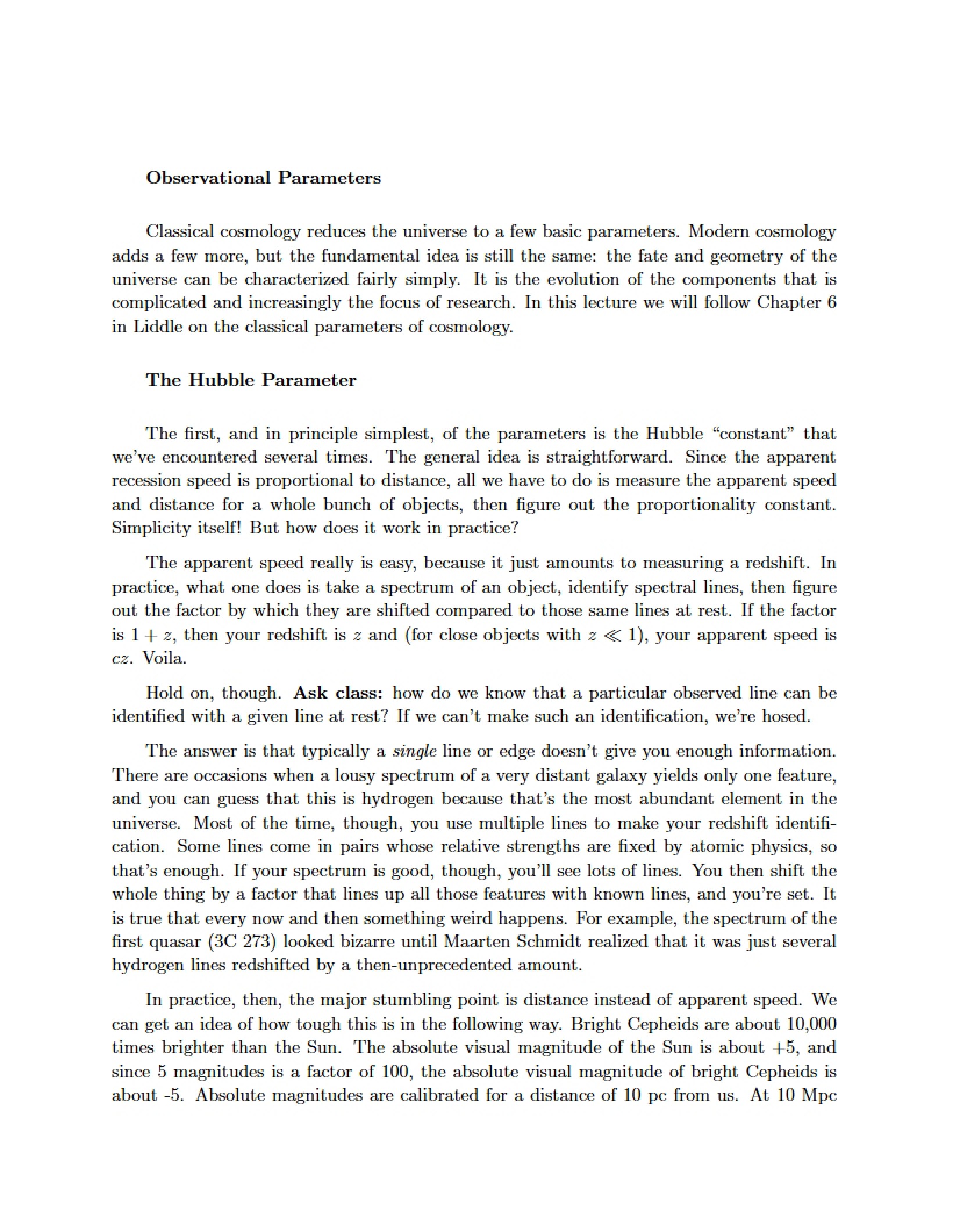 Parameters of Observation
