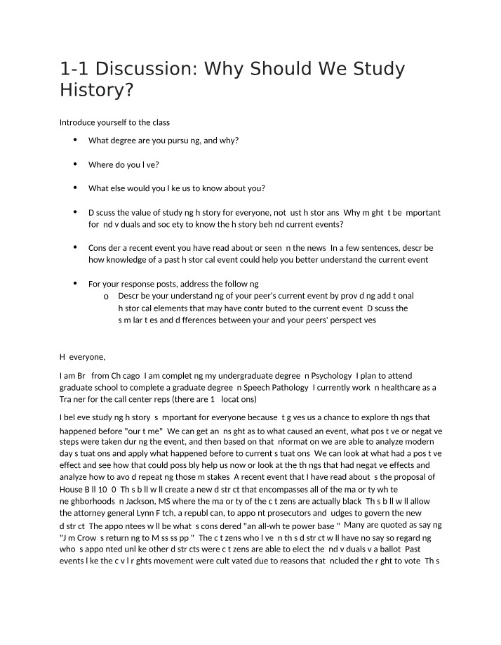 Why Should We Study History - 1-1 Discussion