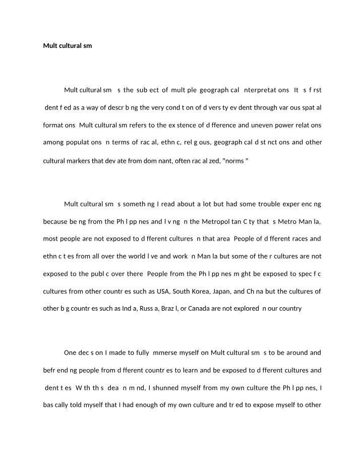 Reflection 1 on Multiculturalism
