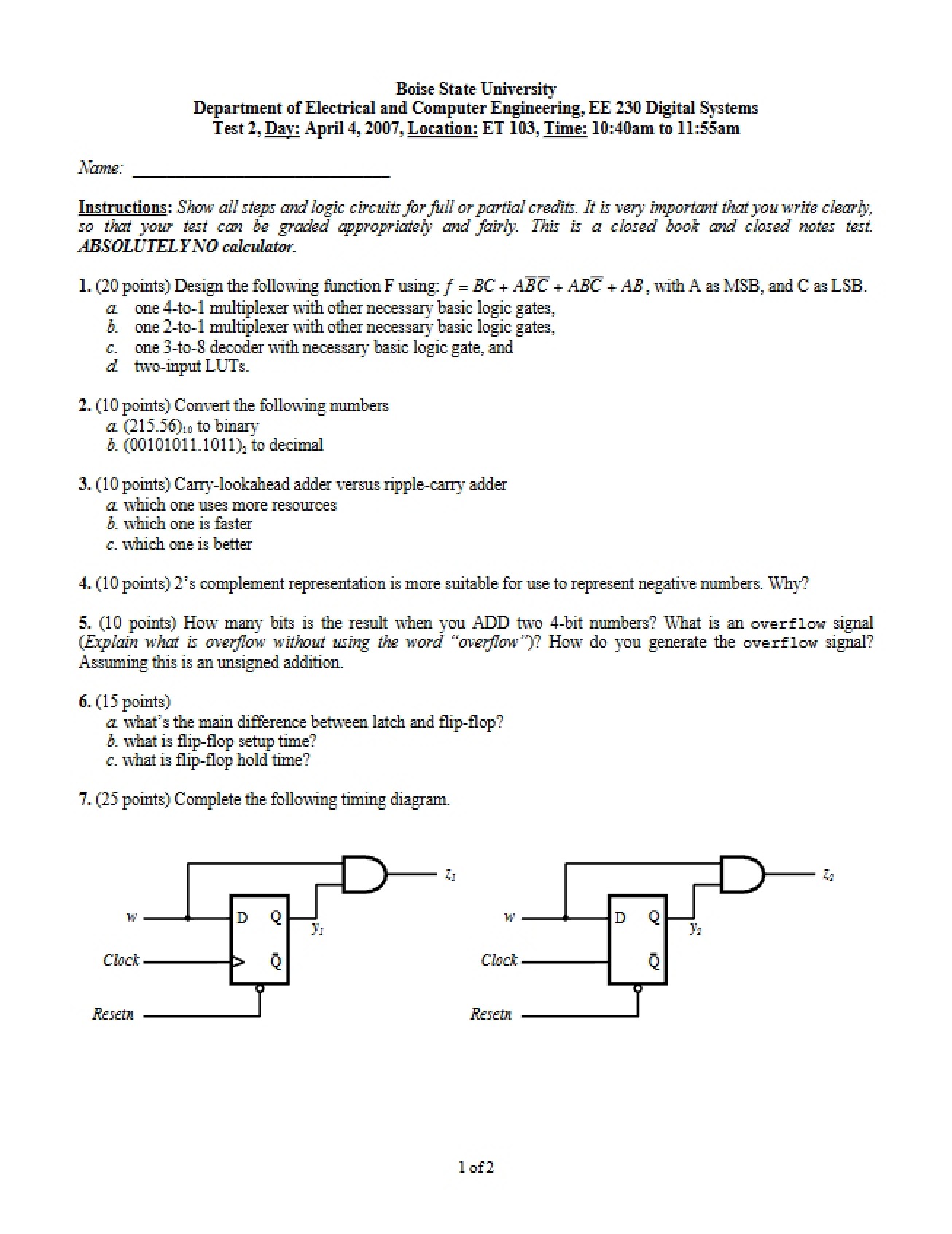 Examination for Digital Systems