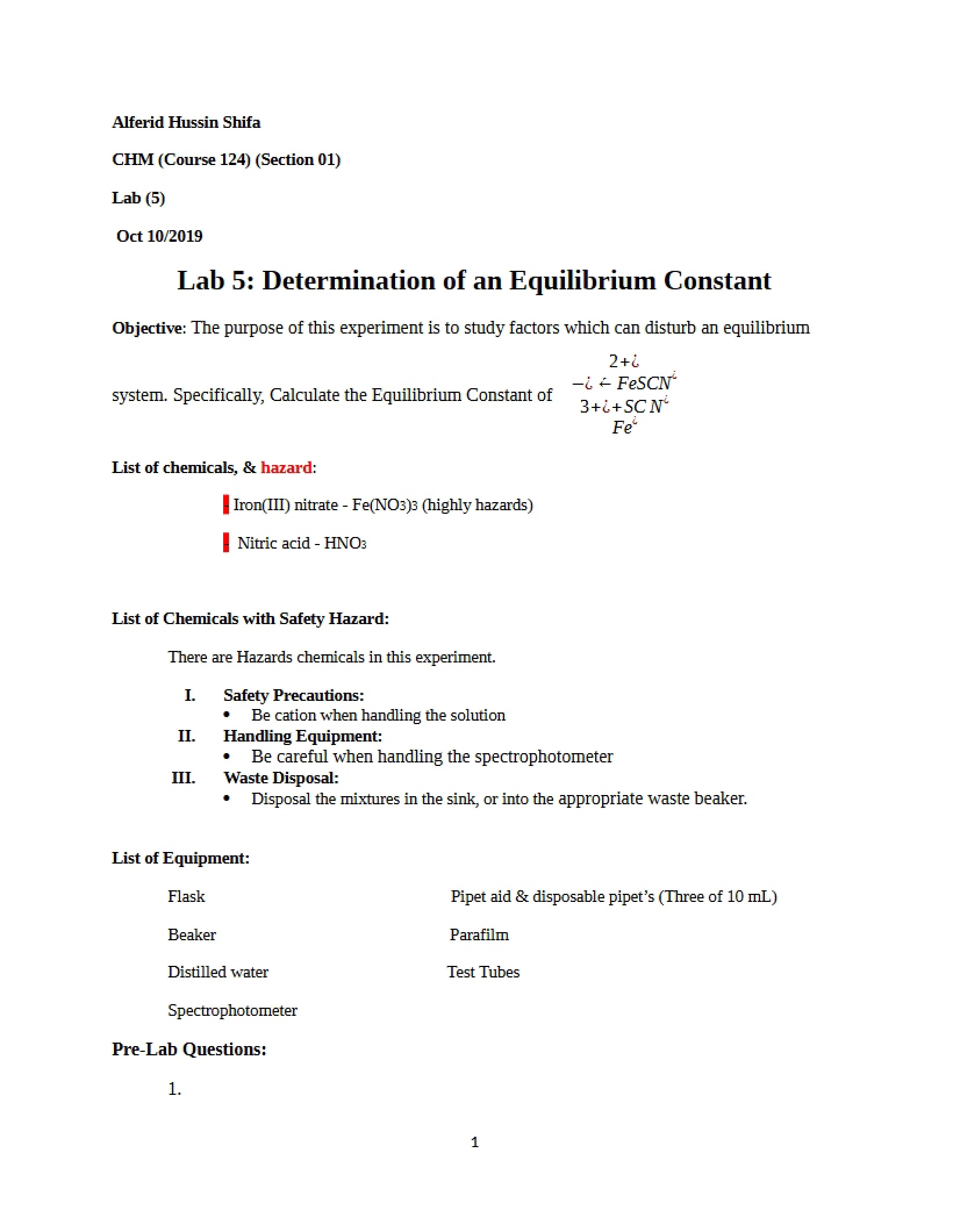Equilibrium Constant Determination