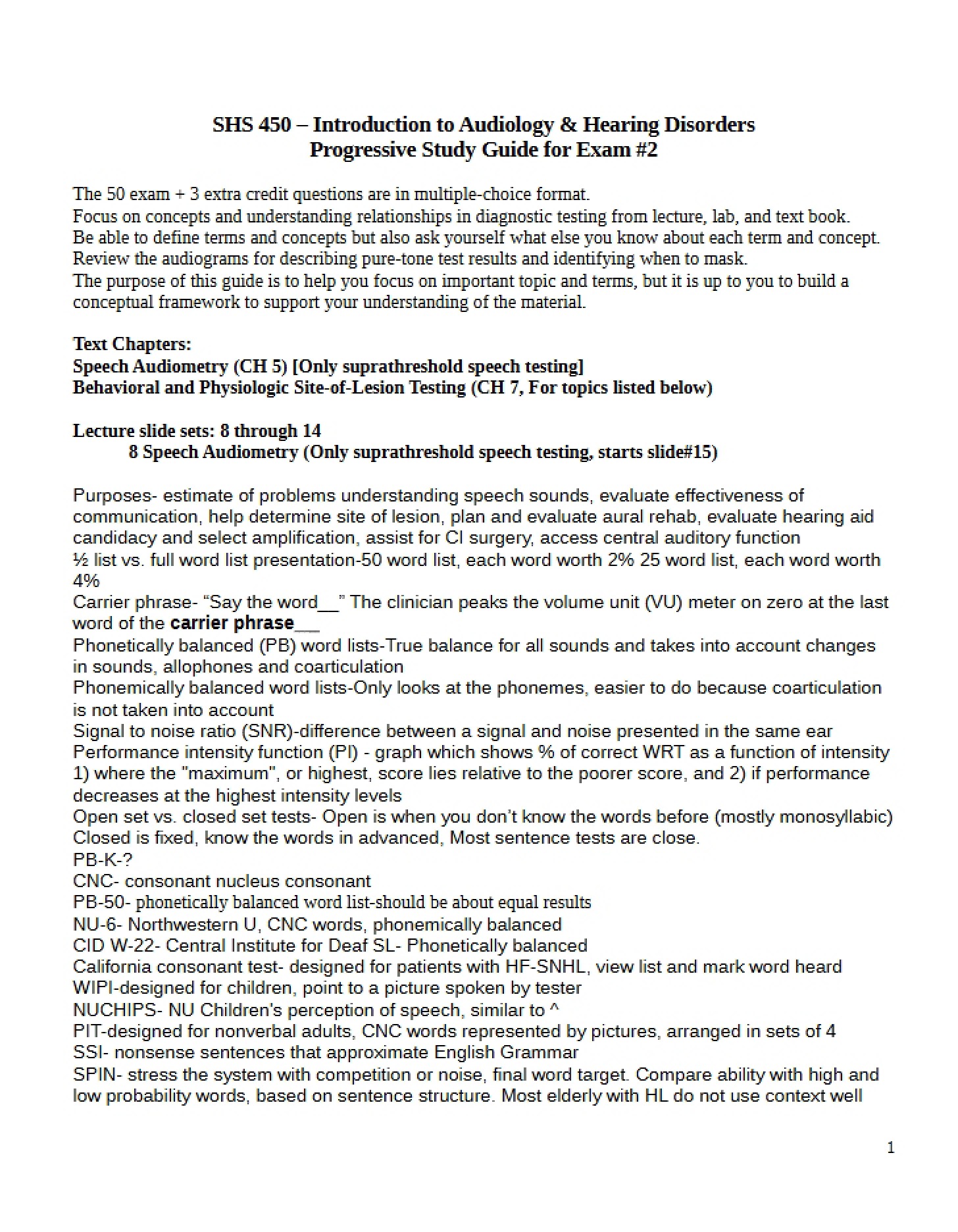 Progressive Study Guide Intro to Audiology
