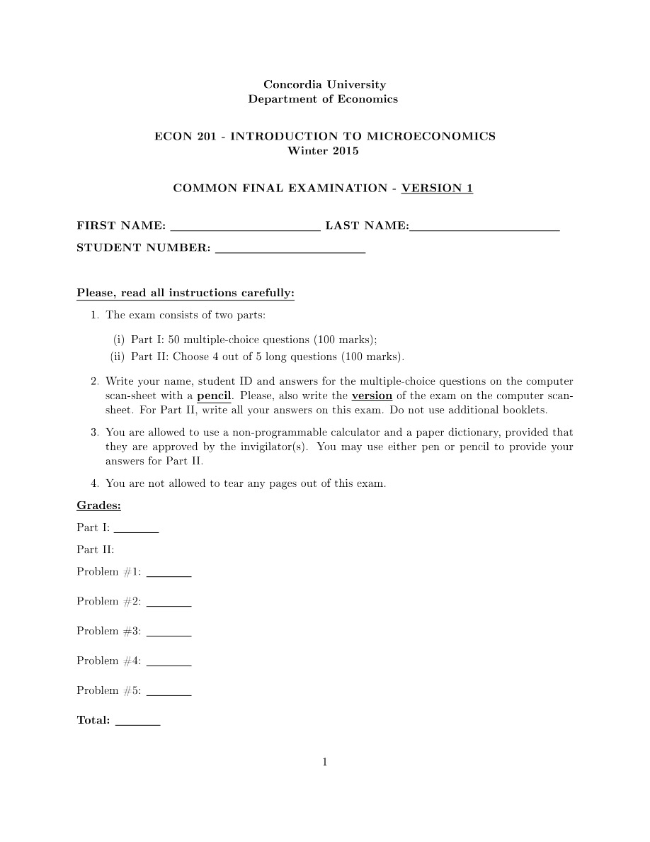 ECON 201 - Final Exam