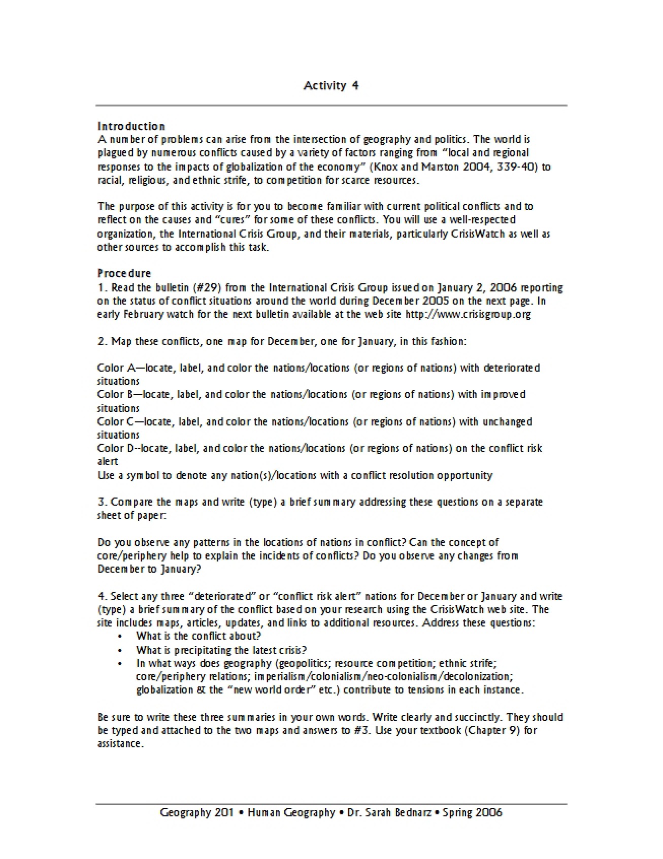 Fourth Activity in Human Geography