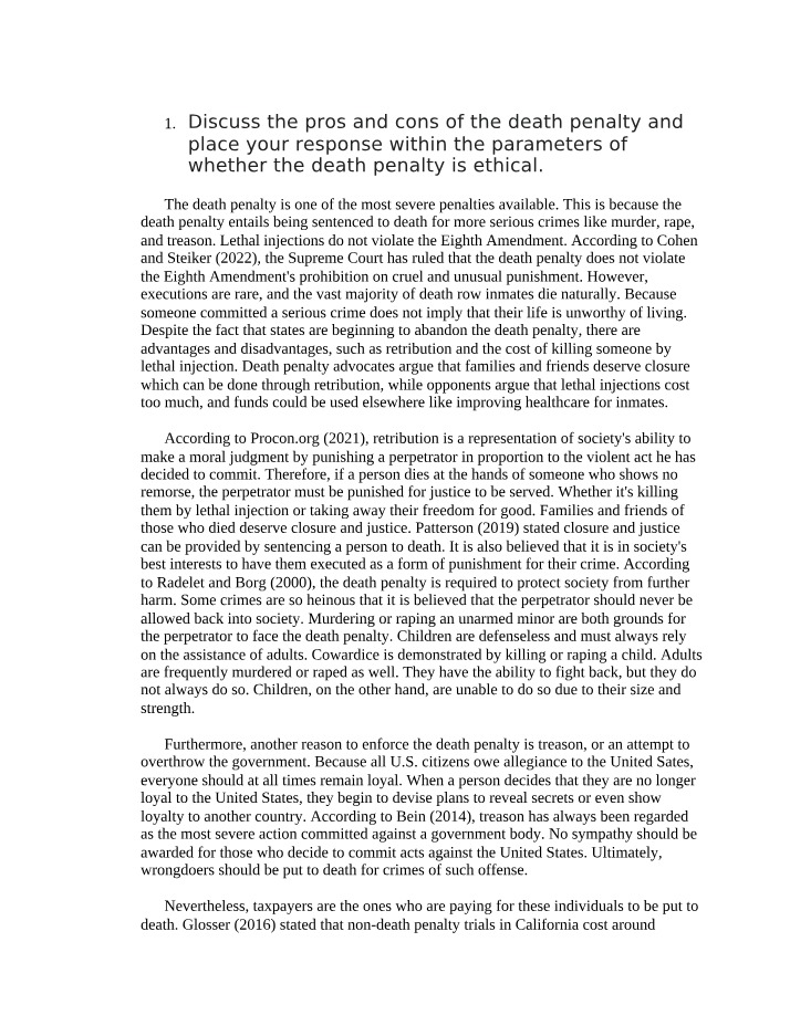 Week 8 Criminal Justice Ethics - Final Exam Q1