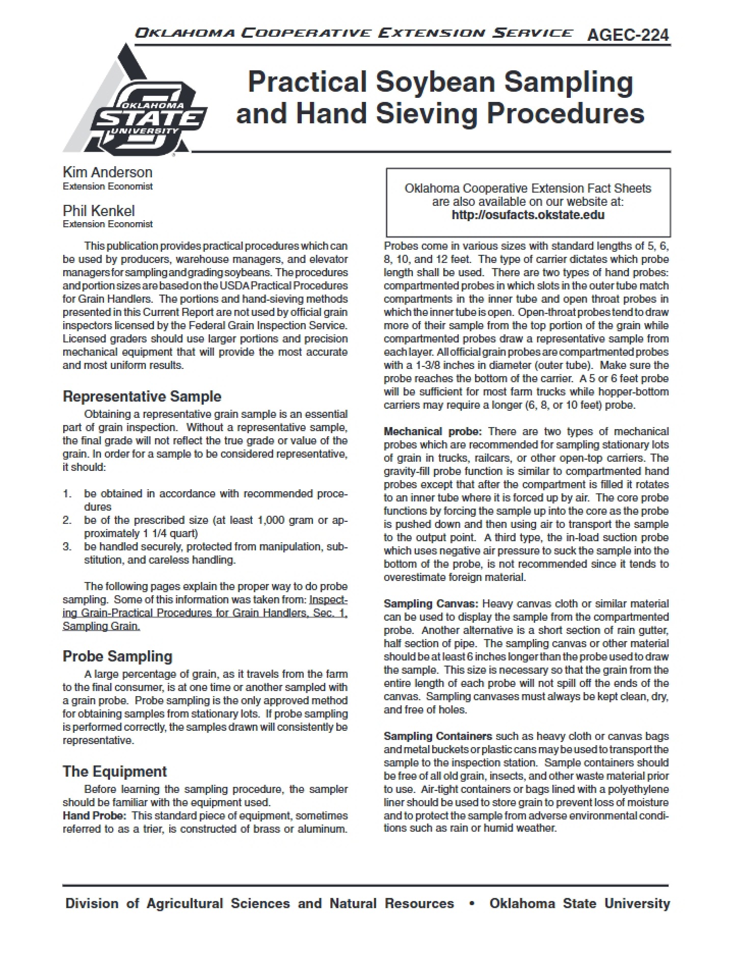 Hand Sieving Procedures and Practical Soybean Sampling