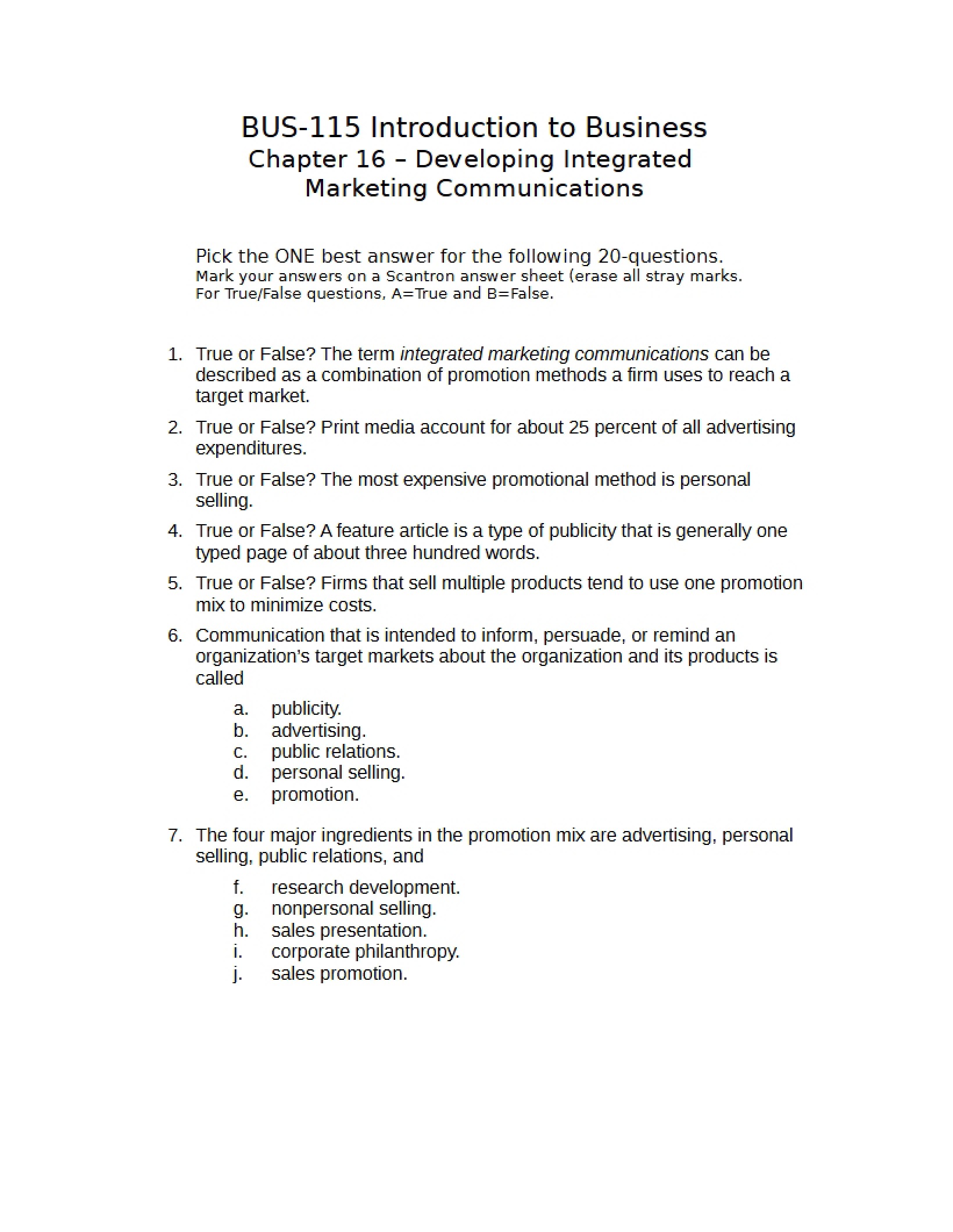 Business Review Questions