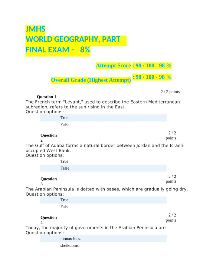 Final Exam for World Geography Part 2