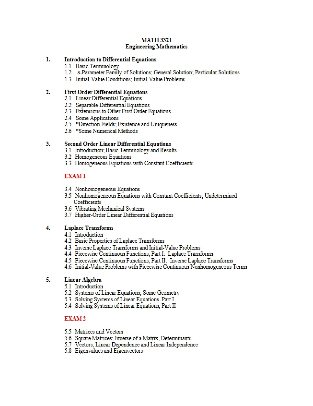 Engineering Math Syllabus