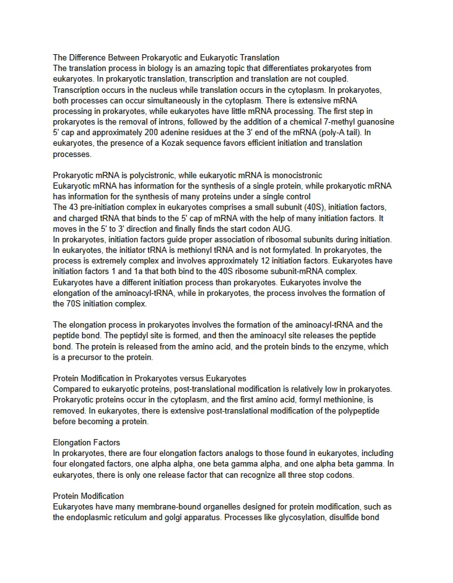 Prokaryotic vs Eukaryotic Translation Differences