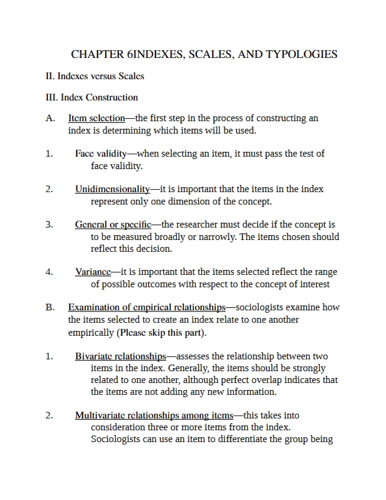 Typologies, Scales, and Indexes