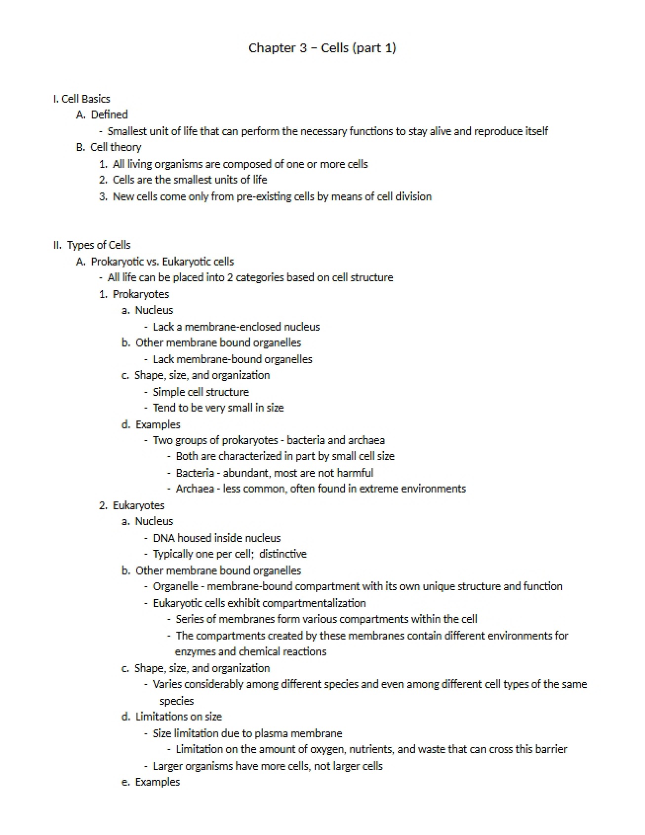 Outline for Chapter 3 Part I