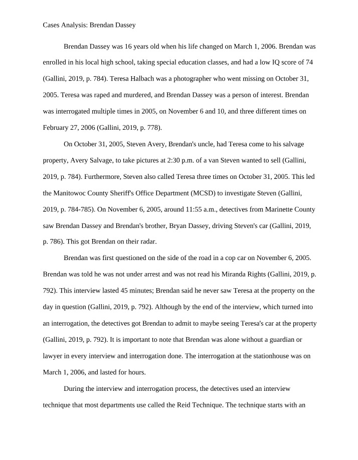 Analysis of the Brendan Dassey Case