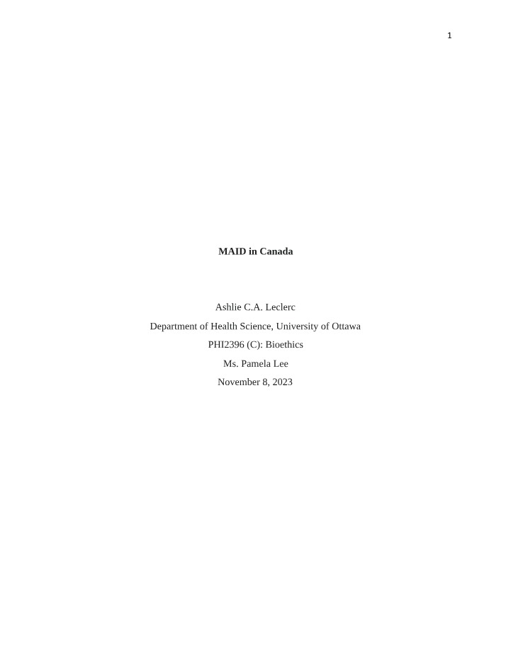MAID in Canada - Patient Autonomy and Ethical Considerations