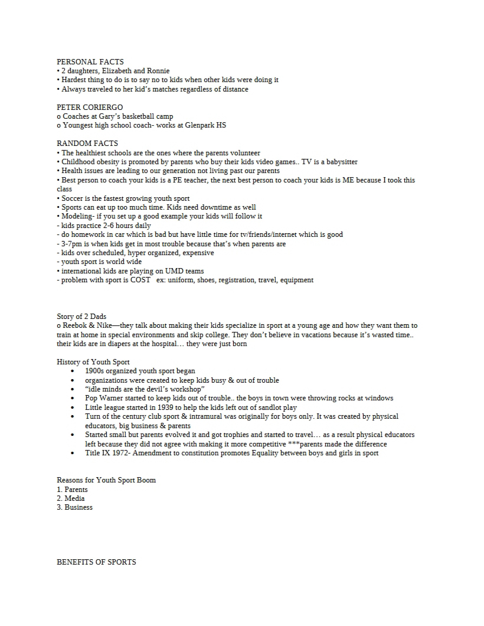 Children and Sport Lecture Notes